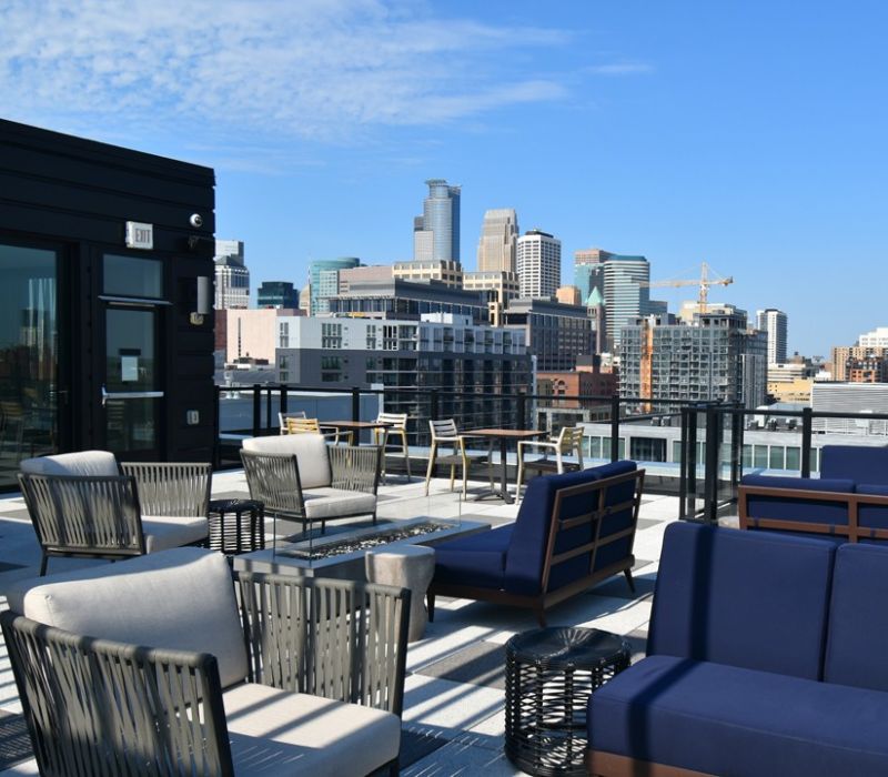 Encore Apartments Rooftop Lounge and downtown view