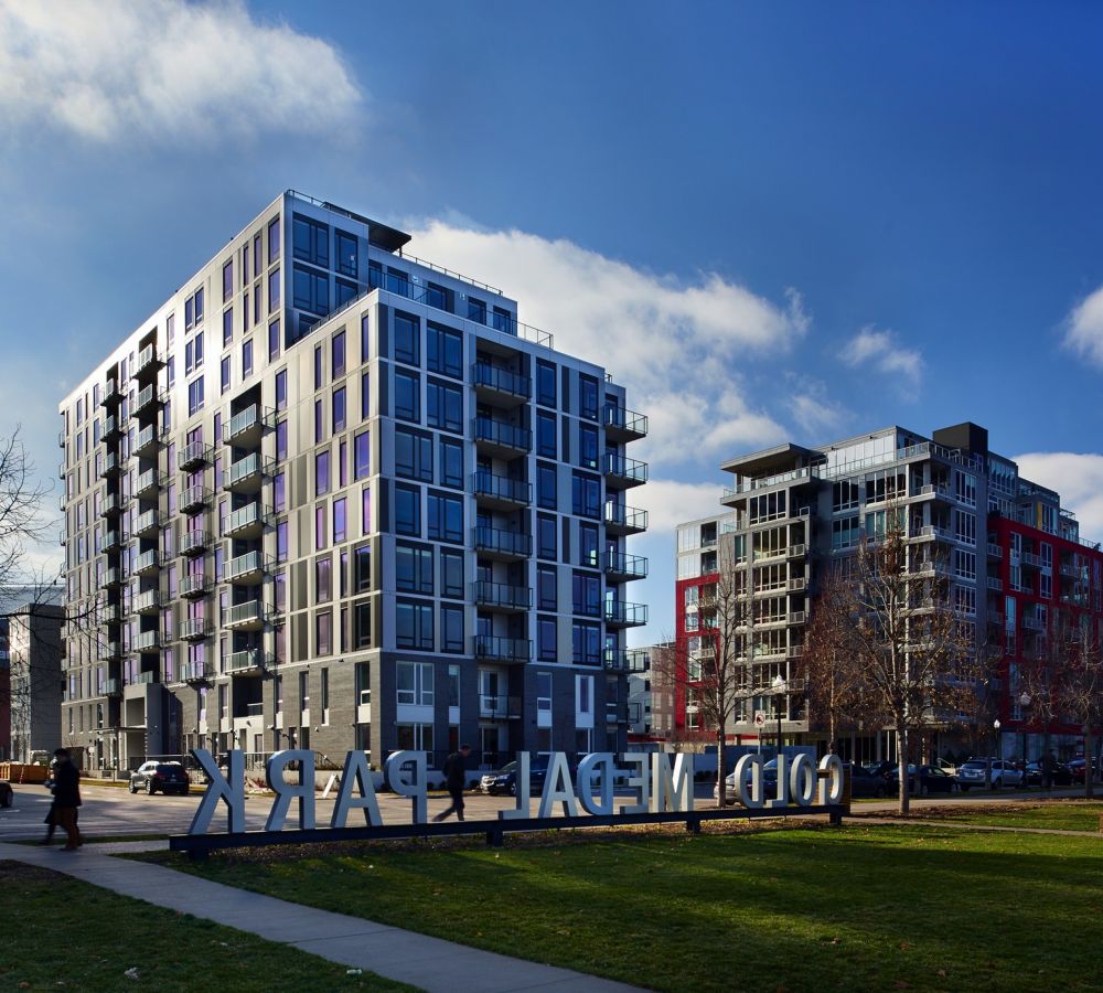 Encore Exterior view across from Gold Medal park